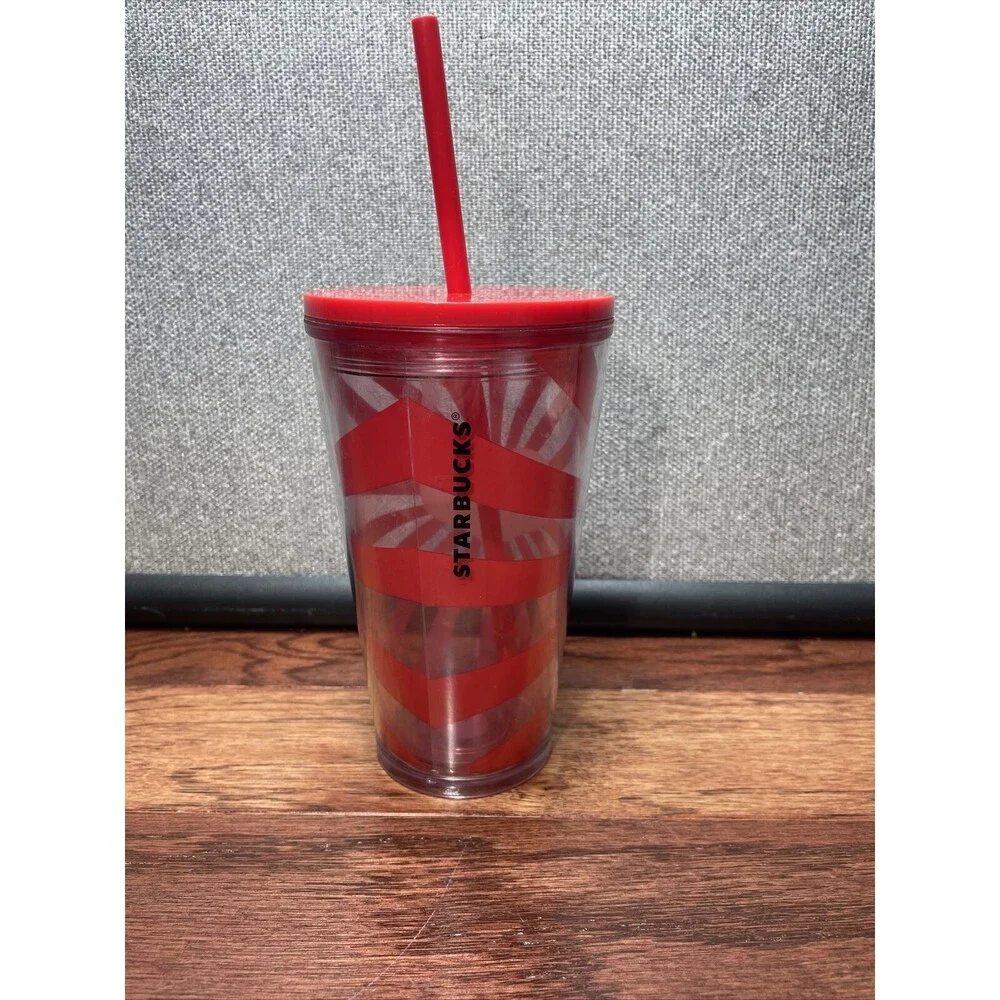 Starbucks Valentine's Day Heart Pink Red Double Wall Tumbler Cold Cup 16 oz